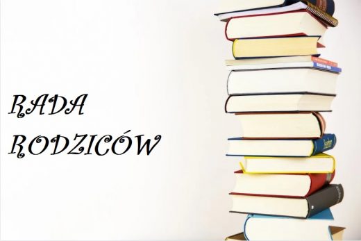 Grafika przedstawia stos książek w twardych, kolorowych okładkach a obok niego napis "RADA RODZICÓW".