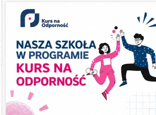 Grafika programu „Kurs na Odporność” z informacją: „Nasza szkoła w programie Kurs na Odporność”